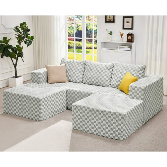 Hobestluk Modular Sectional Sofa Memory Foam Couch Oversized Sectional Sofa 3-seater with Chaises Cloud Couch with Removable Cover U Shaped Sofa for Living Room (PLUSH GREYOLIVE, U shape)