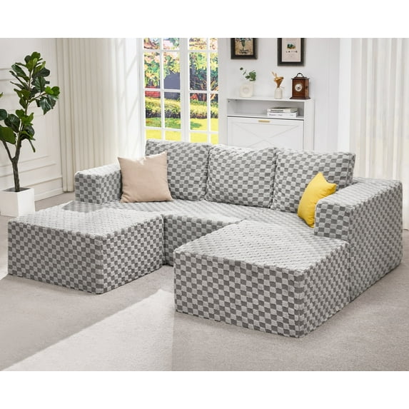 Hobestluk Modular Sectional Sofa Memory Foam Couch Oversized Sectional Sofa 3-seater with Chaises Cloud Couch with Removable Cover U Shaped Sofa for Living Room (PLUSH GREY, U shape)