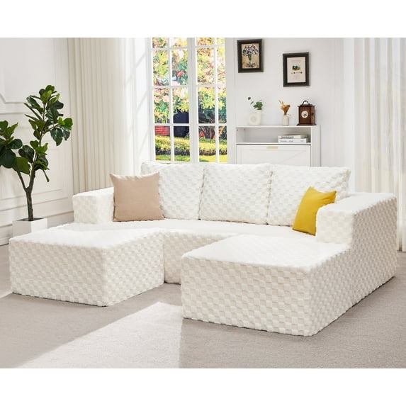 Hobestluk Modular Sectional Sofa Memory Foam Couch Oversized Sectional Sofa 3-seater with Chaises Cloud Couch with Removable Cover U Shaped Sofa for Living Room (PLUSH WHITE, U shape)