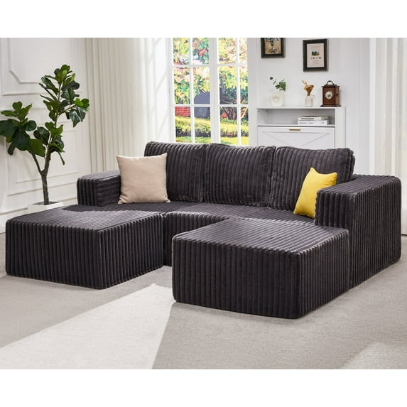 Hobestluk Modular Sectional Sofa Memory Foam Couch Oversized Sectional Sofa 3-seater with Chaises Cloud Couch with Removable Cover U Shaped Sofa for Living Room (STRIP GREY, U shape)