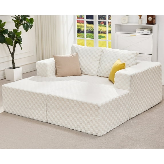 Hobestluk Modular Sectional Sofa Memory Foam Couch Sofa Bed Loveseat with Chaises Cloud Couch with Removable Cover Large Sectional Couches for Living Room (PLUSH WHITE, Sofa bed)