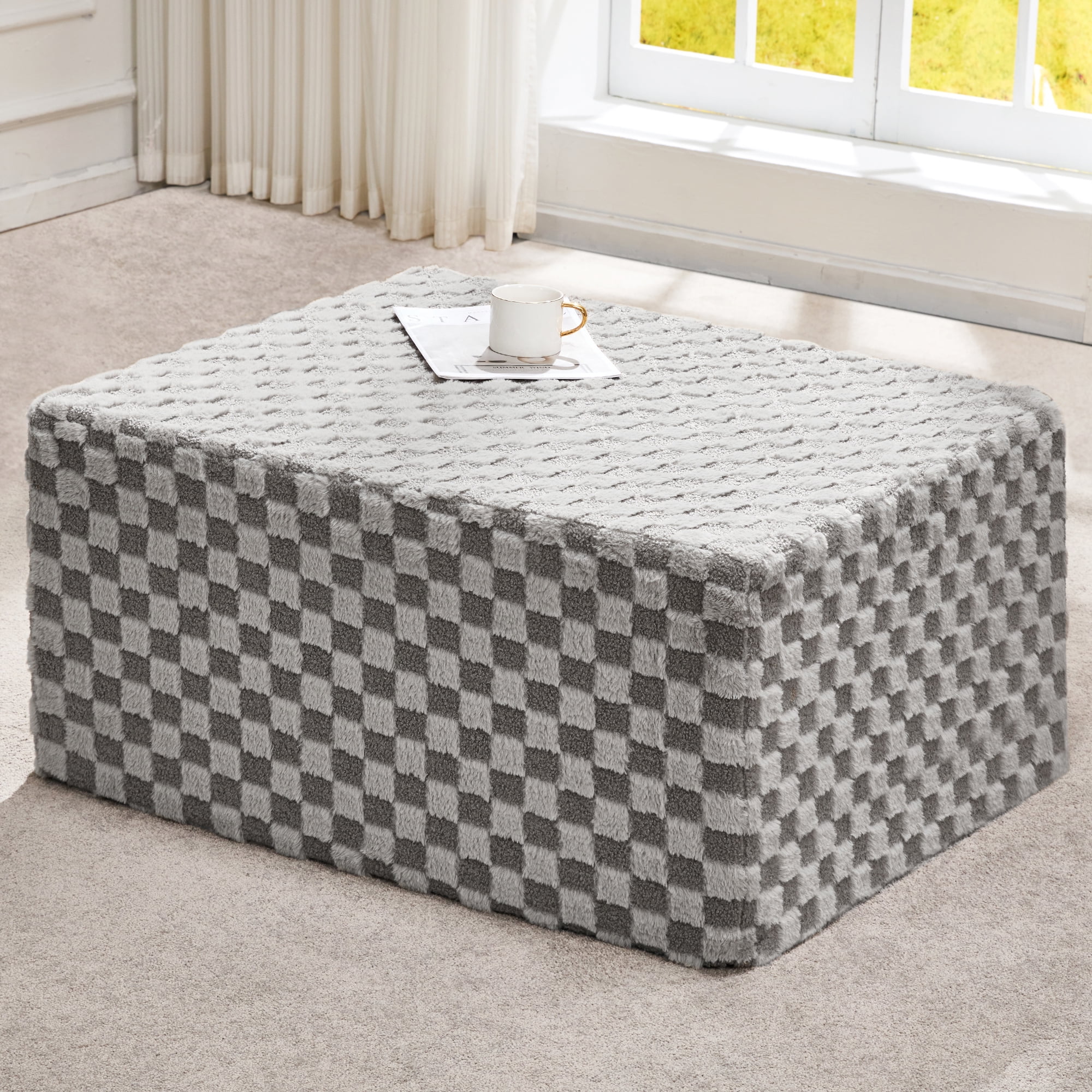 Hobestluk Rectangle Ottoman Memory Foam Footrest for Couch with Removable Cover Large Floor Seating for Adults Ottoman Coffee Table for Living Room, Bedroom or Office (PLUSH GREY, Footrest)