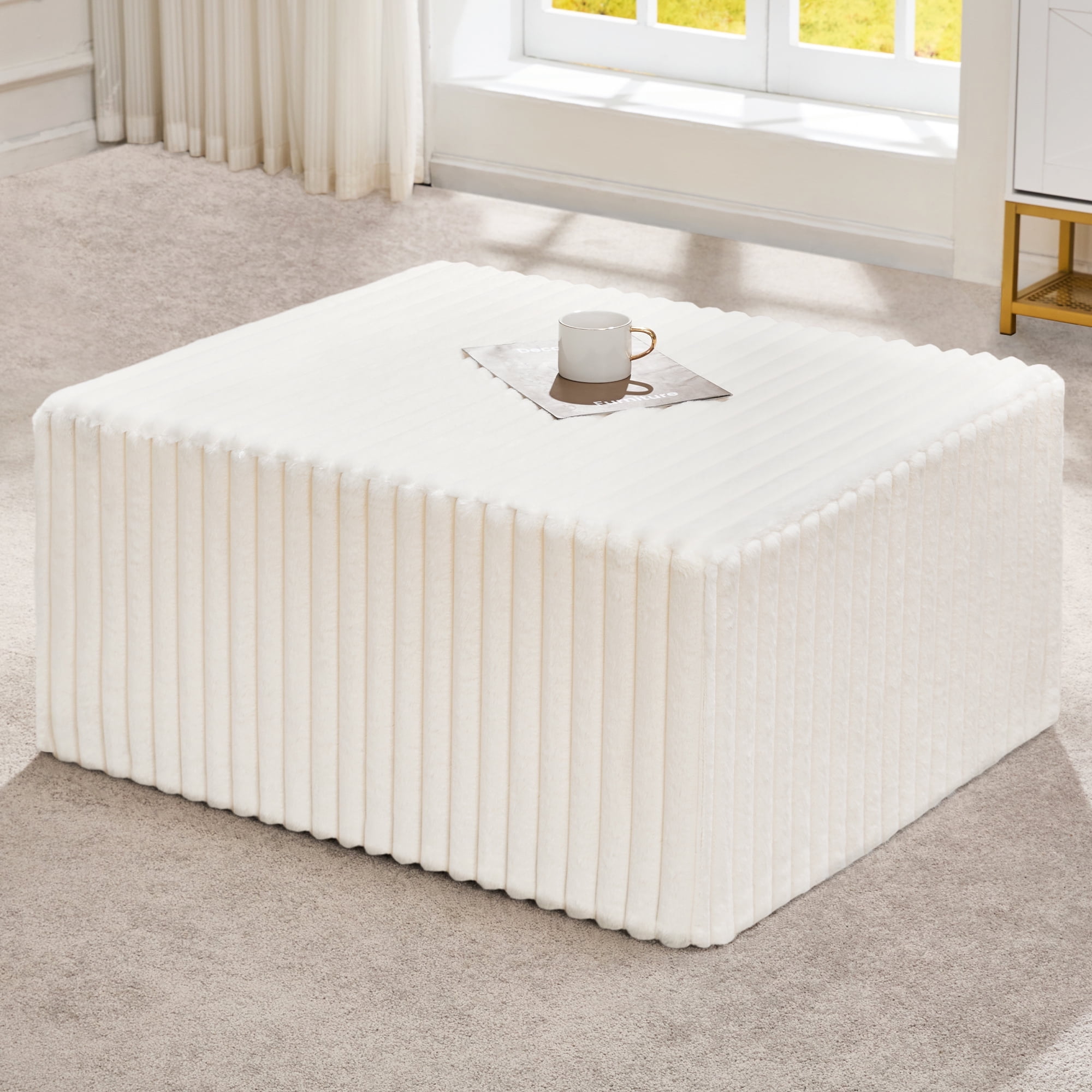 Hobestluk Rectangle Ottoman Memory Foam Footrest for Couch with Removable Cover Large Floor Seating for Adults Ottoman Coffee Table for Living Room, Bedroom or Office (STRIP WHITE, Footrest)