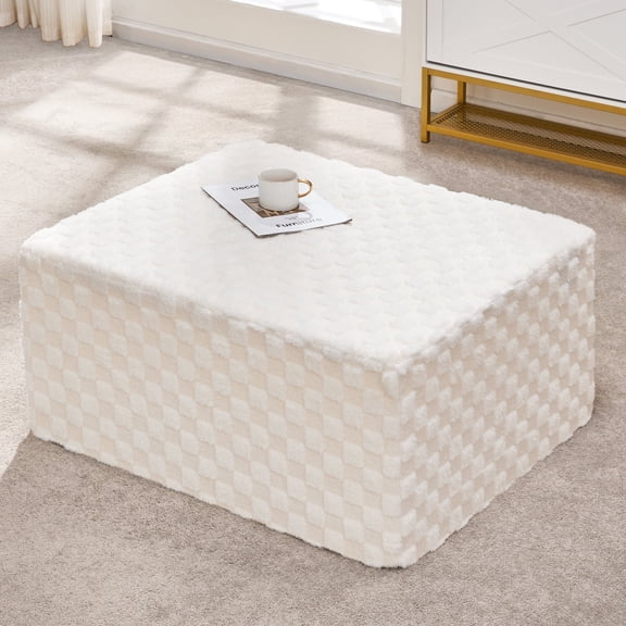 Hobestluk Rectangle Ottoman Memory Foam Footrest for Couch with Removable Cover Large Floor Seating for Adults Ottoman Coffee Table for Living Room, Bedroom or Office (STRIP WHITE, Footrest)