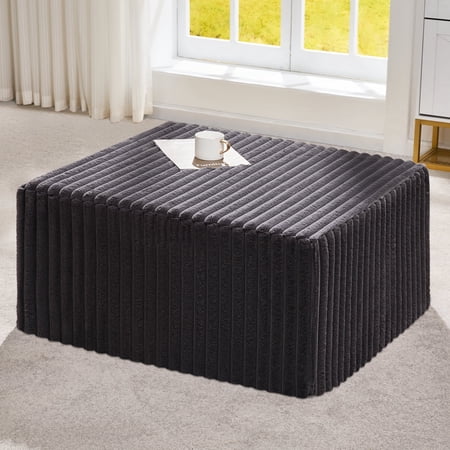 Hobestluk Rectangle Ottoman Memory Foam Footrest for Couch with Removable Cover Large Floor Seating for Adults Ottoman Coffee Table for Living Room, Bedroom or Office (Strip Grey, Ottoman)