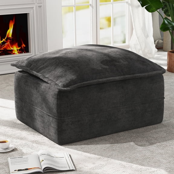 Hobestluk Rectangular Cloud Memory Foam Ottoman for Couch Comfy Couch Footrest with Removable Cover Ideal for Living Room Bedroom or Office as Extra Seating or Coffee Table (Dark Grey, Ottoman)