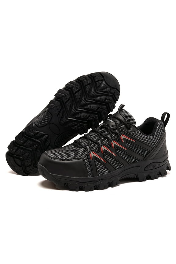 Steel Toe Shoes Men Safety Sneakers Non Slip Comfortable Work Shoes Black Red US 7.5