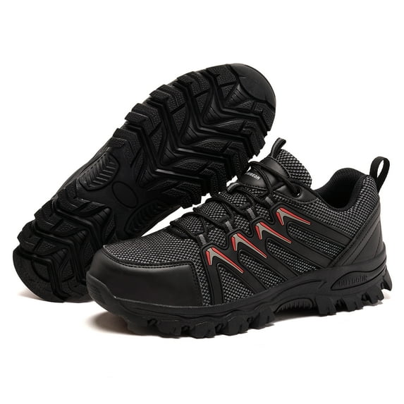 Hobibear Steel Toe Shoes Men Safety Sneakers Non Slip Comfortable Work Shoes Black Red US 9