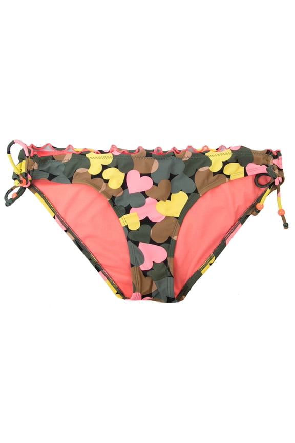 Women's Cinched Tie Side Hipster Heart Print Classic Bikini Swim Bottom