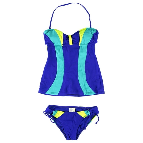 Hobie Womens Colorblocked 2 Piece Tankini, Blue, Small