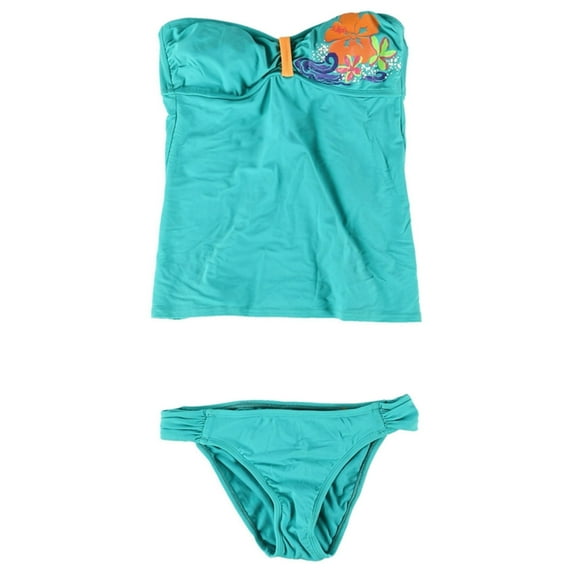 Hobie Womens Glitter Tropical Side Tab 2 Piece Bandeau, Green, Small