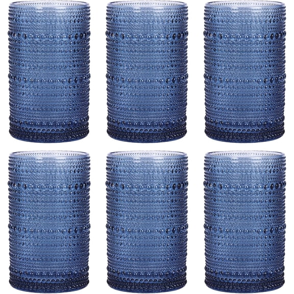 Hobnail Drinking Glasses Set of 6, Vintage Water Glass Cups Blue,6pcs,12oz