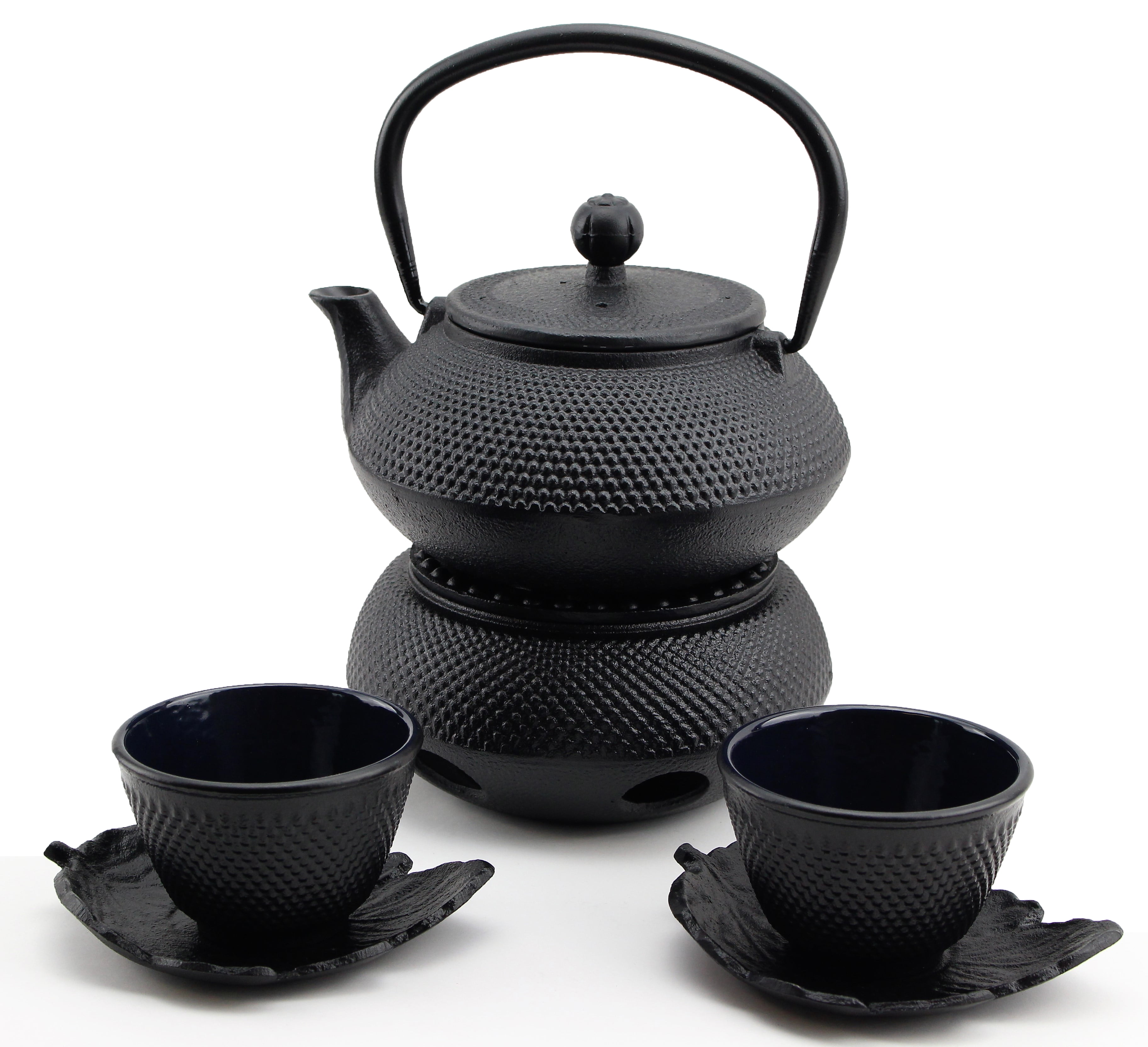 Tetsubin 43 oz Black Cast Iron Osaka Teapot - Wooden Handle and Knob - 7 1/2 inch x 6 inch x 5 inch - 1 Count Box