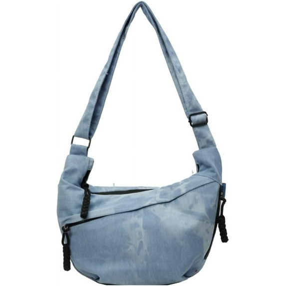 Lohol Unisex Adult Corduroy Nylon Hobo Crossbody Bag, Slouchy Crescent Shoulder Purse (Blue)