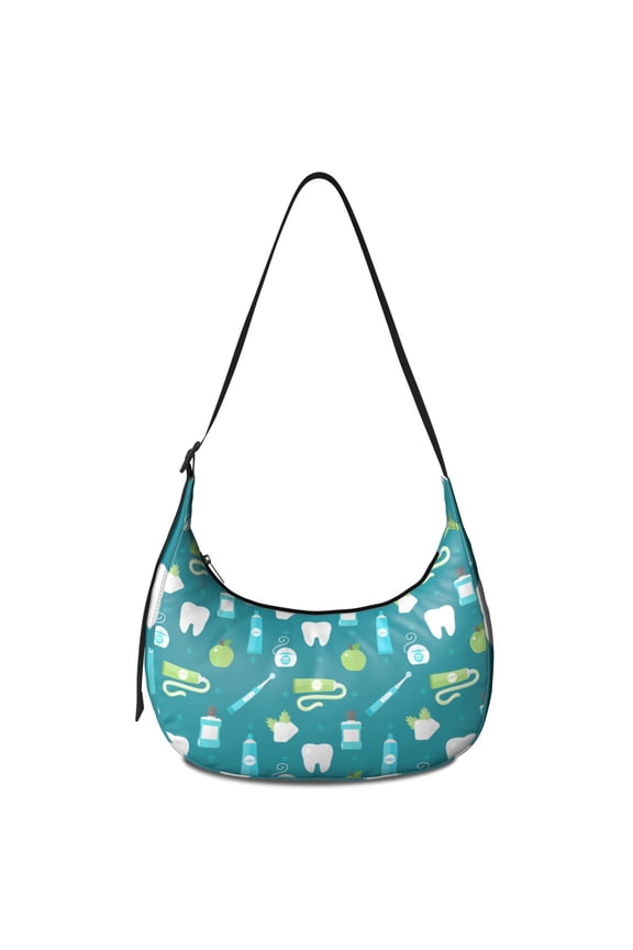 Hobo Bags for Women, Ultra Soft Foldable Vegan Leather Shoulder Handbag, Stylish Slouchy Tote Purses – Funny Tooth Pattern, Dental & Dentist Gift for Women