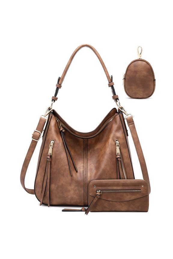 Hobo Bags for Women Handbags Purse Ladies Boho Shoulder Bag Crossbody Brown with Wallet Y101