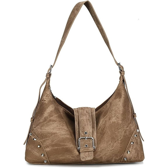 Hobo Bags for Women Retro Rivet Shoulder Handbag Vegan Leather Underarm Purse