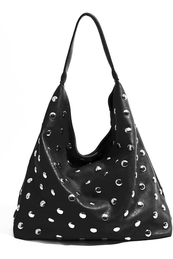 Hobo Bags for Women Soft Vegan Leather Studded Slouchy Shoulder Handbag Tote Purse