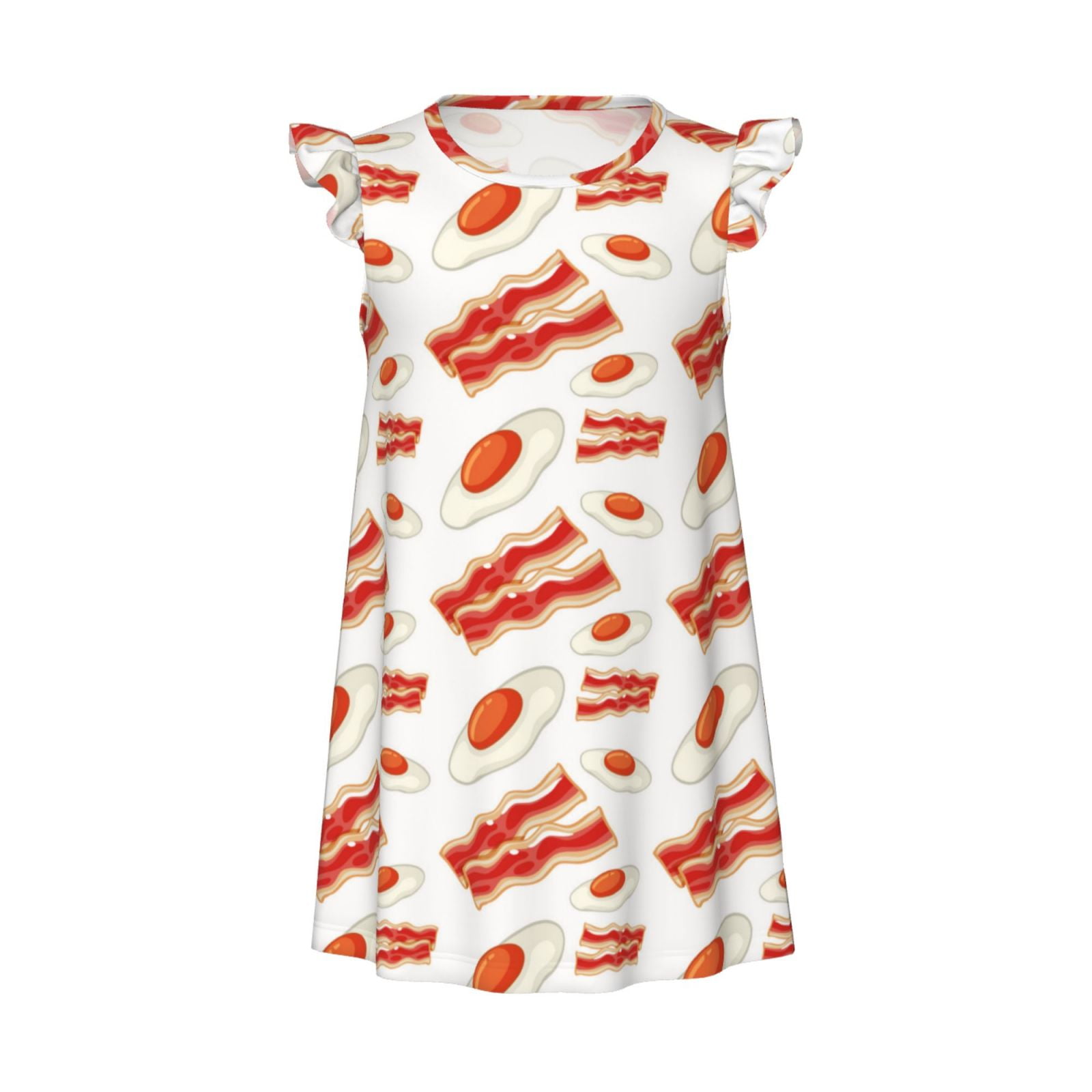 Hobo Eggs Bacon Print Red White Girls Nightgowns, Pajamas for Girls
