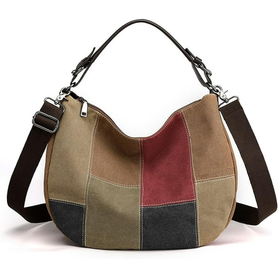 Hobo Handbags for Women, Retro Multi-Color Splice Cross Body Satchel One Shoulder Bag Casual Canvas Tote Crossbody Bags