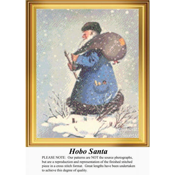 Hobo Santa, Vintage Counted Cross Stitch Pattern (Pattern Only, You Provide the Floss and Fabric)