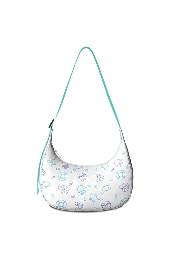 Hobo Shoulder Bag for Women – Adjustable Strap, Beach Starfish and Seahorse Print, Tropical Marine Creatures Pattern, Boho Nautical Style, Water-Resistant Purse