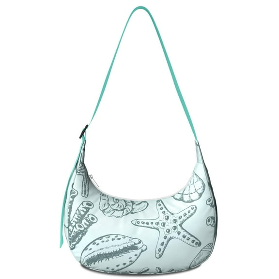 Hobo Shoulder Bag for Women – Adjustable Strap, Cute Cartoon Jellyfish and Ocean Sea Creatures Print, Boho Coastal Style, Water-Resistant Nylon Large Capacity Purse