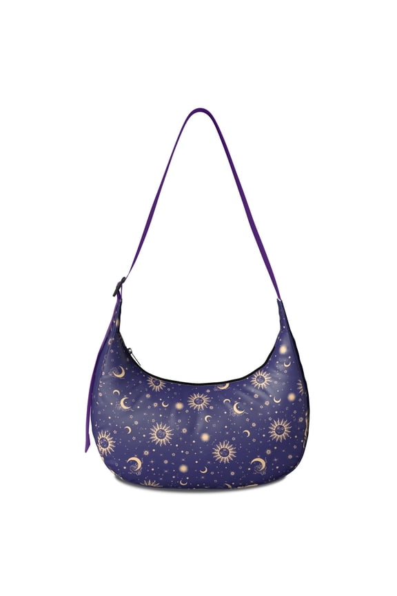 Hobo Shoulder Bag for Women – Adjustable Strap, Dark Cosmic Night Sky Pattern, Ethereal Lunar and Solar Eclipse Print, Comfortable Everyday Crossbody Purse