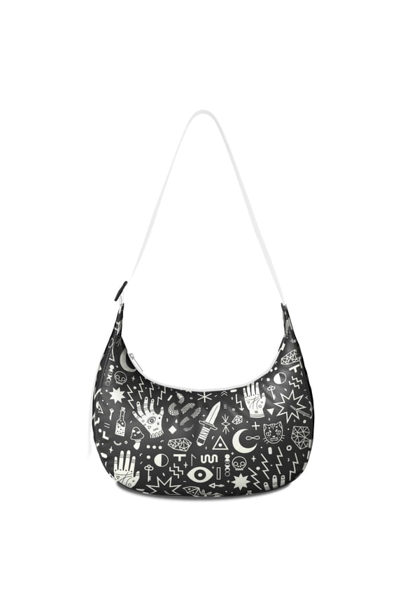 Hobo Shoulder Bag for Women – Adjustable Strap, Dark Cosmic Night Sky Pattern, Ethereal Lunar and Solar Eclipse Print, Comfortable Everyday Crossbody Purse
