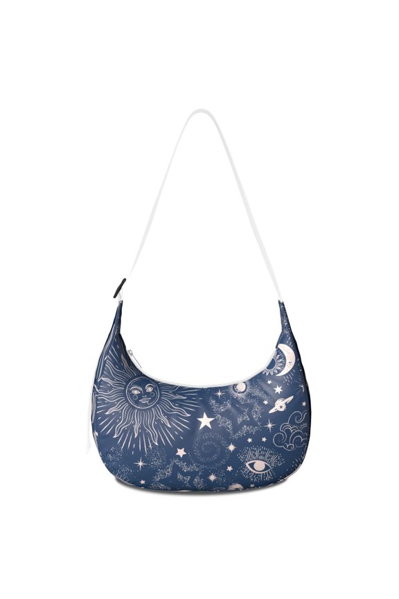 Hobo Shoulder Bag for Women – Adjustable Strap, Dark Cosmic Night Sky Pattern, Ethereal Lunar and Solar Eclipse Print, Comfortable Everyday Crossbody Purse
