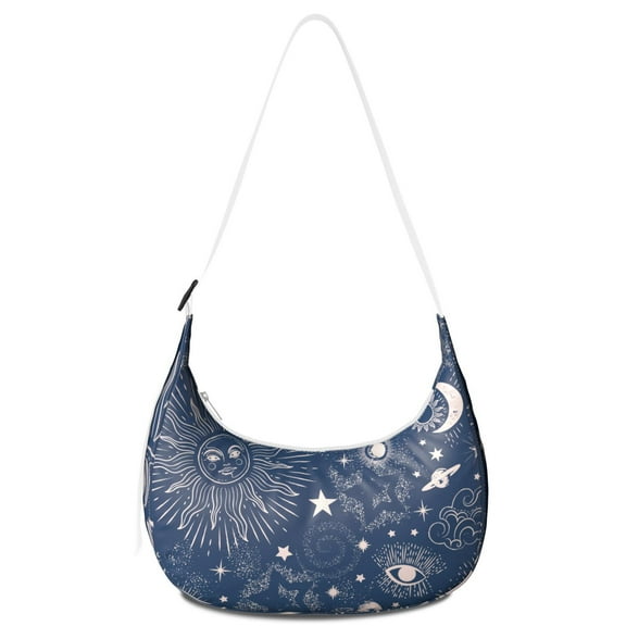 Hobo Shoulder Bag for Women – Adjustable Strap, Dark Cosmic Night Sky Pattern, Ethereal Lunar and Solar Eclipse Print, Comfortable Everyday Crossbody Purse