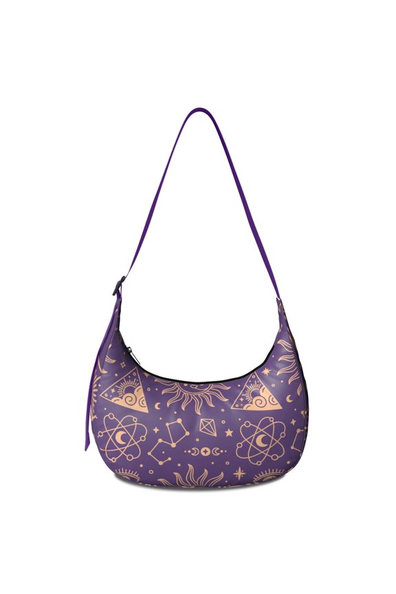 Hobo Shoulder Bag for Women – Adjustable Strap, Golden Witchy Starry Night Pattern, Cosmic and Aesthetic Moon Print, Comfortable Everyday Crossbody Purse