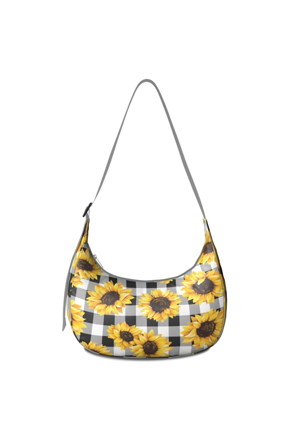 Hobo Shoulder Bag for Women – Adjustable Strap, Rustic Farmhouse Sunflower and Bee Pattern, Summer and Autumn Wildflower Print, Comfortable Everyday Crossbody Purse