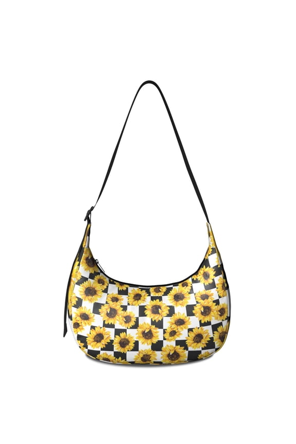 Hobo Shoulder Bag for Women – Adjustable Strap, Rustic Farmhouse Sunflower and Bee Pattern, Summer and Autumn Wildflower Print, Comfortable Everyday Crossbody Purse