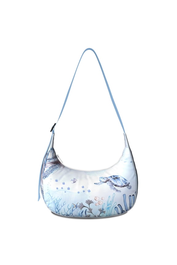 Hobo Shoulder Bag for Women – Adjustable Strap, Tropical Seahorse and Underwater Creatures Print, Nautical Beach and Coral Pattern, Boho Coastal Style, Water-Resistant Purse