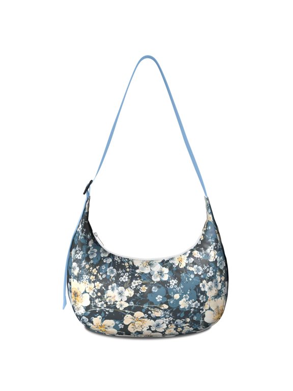 Hobo Shoulder Bag for Women – Adjustable Strap, Romantic Rose and Peony Pattern, Boho Floral and Bee Artwork, Durable Water-Resistant Purse