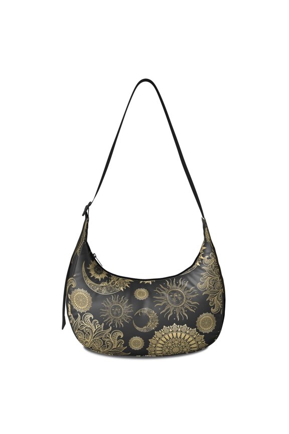 Hobo Shoulder Bag for Women – Comfortable Wear, Cosmic Eclipse and Sunburst Art, Dark Mystical Design with Astronomical Map Pattern