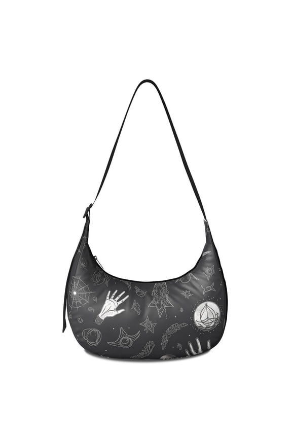 Hobo Shoulder Bag for Women – Comfortable Wear, Cosmic Eclipse and Sunburst Art, Dark Mystical Design with Astronomical Map Pattern