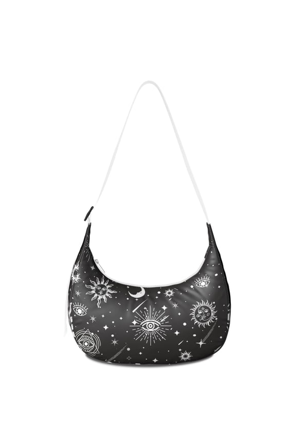 Hobo Shoulder Bag for Women – Comfortable Wear, Cosmic Eclipse and Sunburst Art, Dark Mystical Design with Astronomical Map Pattern
