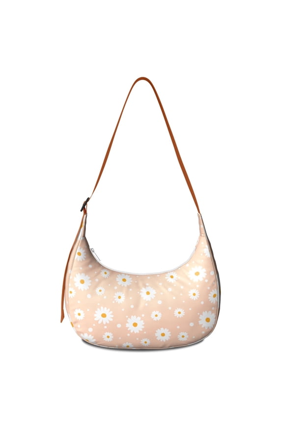 Hobo Shoulder Bag for Women – Comfortable Wear, Rustic Daisy Bloom and Yellow Floral Pattern, Vintage Boho Daisy Print, Durable Water-Resistant Purse