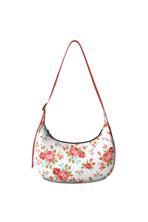 Hobo Shoulder Bag for Women – Comfortable Wear, Rustic Romantic Rose and Peony Pattern, Retro Floral and Skull Print, Boho Floral and Bee Artwork