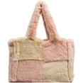 thumbnail image 1 of Fluffy Plaid Tote Bag for Women Large Plush Work Travel Handbag Faux Fur Hobo Shoulder Bag Y2k Furry Purse, 1 of 6