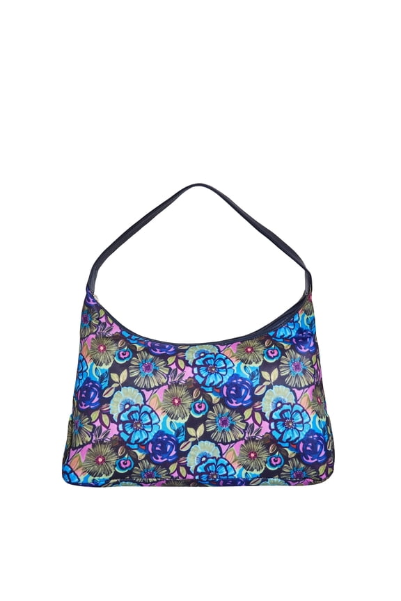 Womens Hand Crafted Printed Nylon & Leather Hobo Bag Handbag, Minimalist Travel Tote & Stylish Organizer