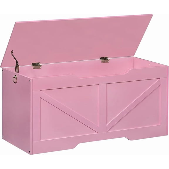 Hobo Storage Bench, 39.4" Retro Wooden Storage Chest with U-Shaped Cut-Out Pull, Safety Hinge, Supports 220 lb and Easy Assembly for Toy Box Organizer (Pink) PK771CW01