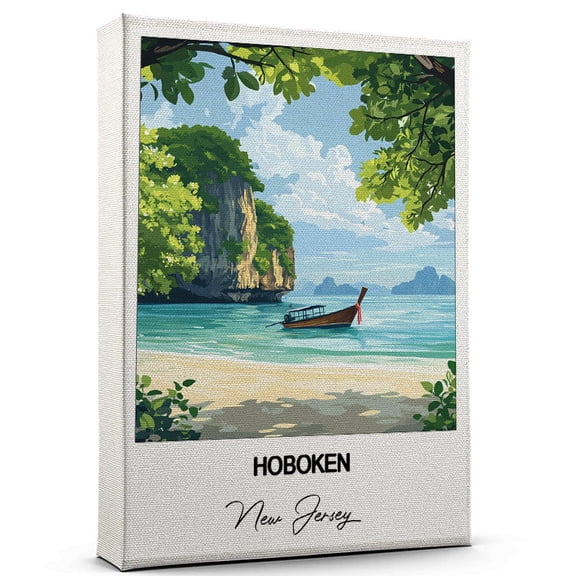 Hoboken Travel Wall Decor Scenic Travel Canvas Print of New Jersey Canvas Beautiful Gift for Home, Office, or Living Space