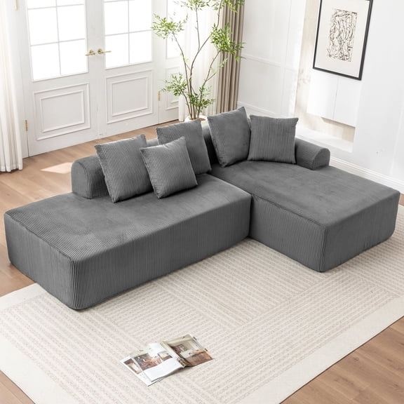 Hobooment 108" Corduroy Cloud Sectional Sofa,Modular L-Shape for Livingroom, Deep Seats & 5 Pillows – Designed for Hosting, Lounging & Everyday Comfort(Grey)