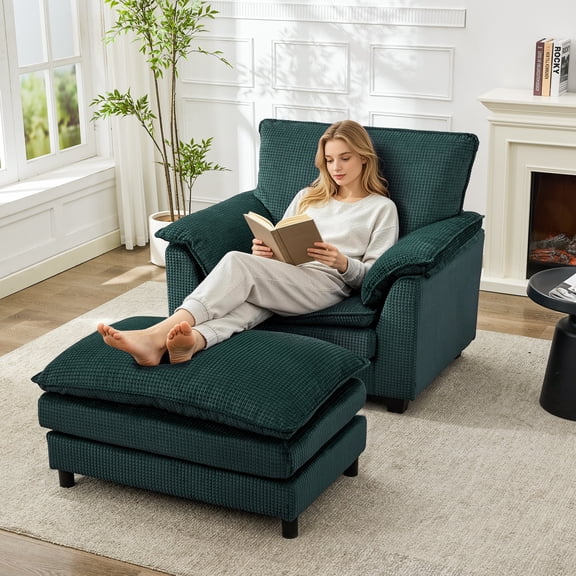 Hobooment 41" Oversized Chair with Ottoman, Plush Reading Chair, Green