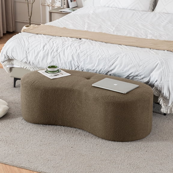 Hobooment 51" Teddy Tufted Upholstered Bedroom Bench Soft Foot-of-Bed Seating with Diamond Tufting Sturdy, Modern Ottoman Bench, Brown