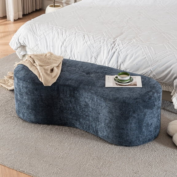 Hobooment 51‘’ Teddy Tufted Upholstered Bench Bedroom Bench Soft Foot-of-Bed Seating with Diamond Tufting Sturdy No Assembly Required