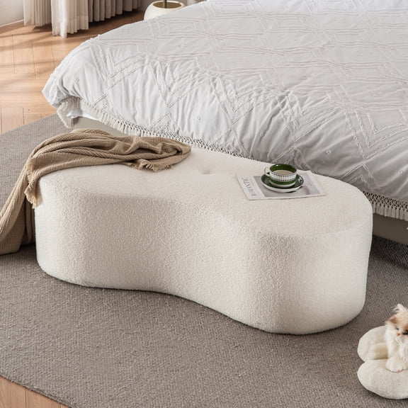 Hobooment 51’’ Bench Teddy Tufted Upholstered Bedroom Bench Soft Foot-of-Bed Seating with Diamond Tufting Sturdy No Assembly Required